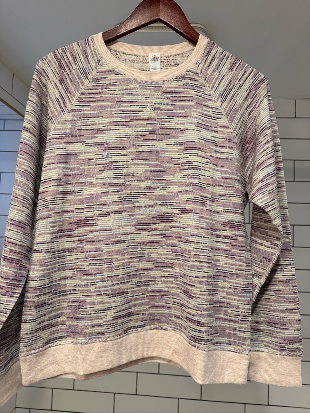 Marine Layer Lavender and Cream Space-Dye Crewneck Sweater